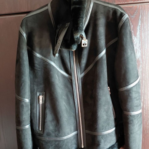 Mouton jacket like new, black, XL, handmade leather