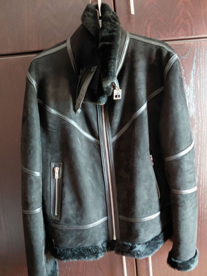 Mouton jacket like new, black, XL, handmade leather