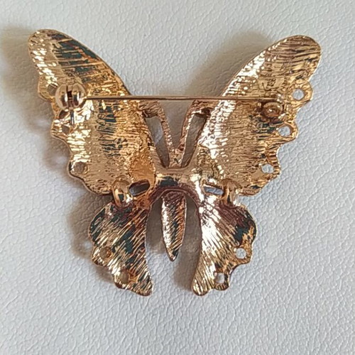 Butterfly brooch with rhinestones new, multicolor and gold