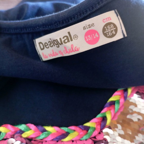 Desigual sleeveless blouse for girls 13-14 years like new, blue with sequins