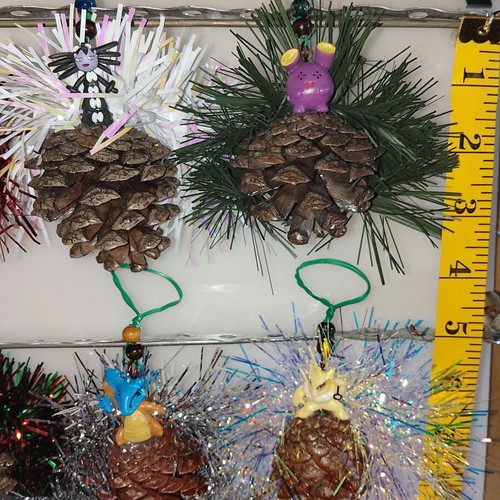 Christmas pinecone ornaments new, set of 12 with figures