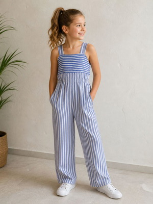 Zara Kids girls' striped blue white jumpsuit 11-12 years 152cm like new summer