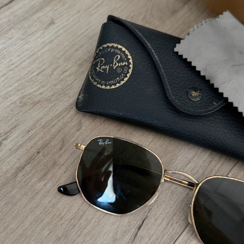 Ray-Ban Octagonal sunglasses black with gold like new with case and cloth