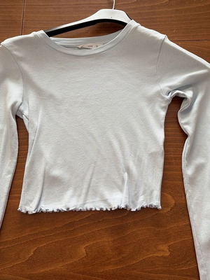 Terranova Light Blue Long Sleeve Crop Top with Ruffled Hem like new