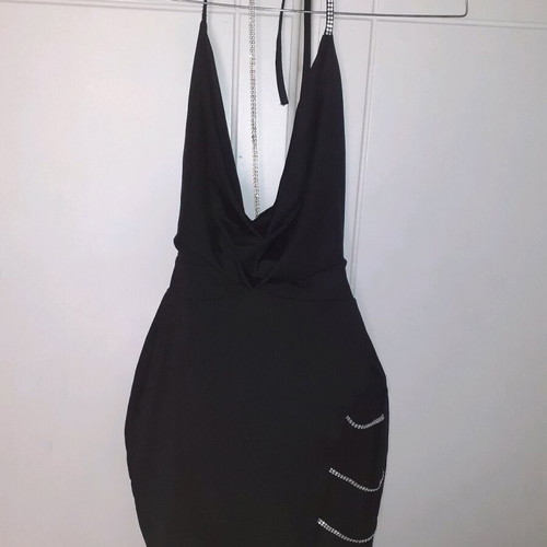 Black mini dress like new with rhinestones and open back, size S