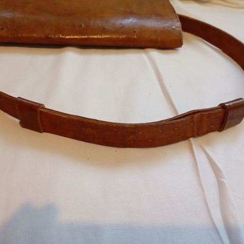 Vintage Ostrich Leather Shoulder Bag, Genuine Embossed Skin, Brown