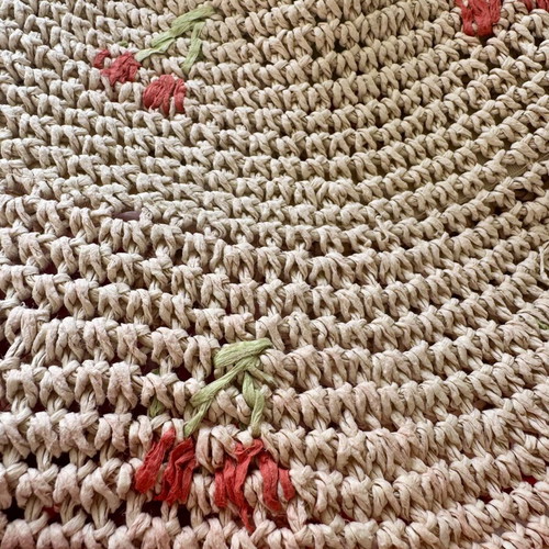 Zara Straw Bucket Hat with Embroidered Cherries used, boho style