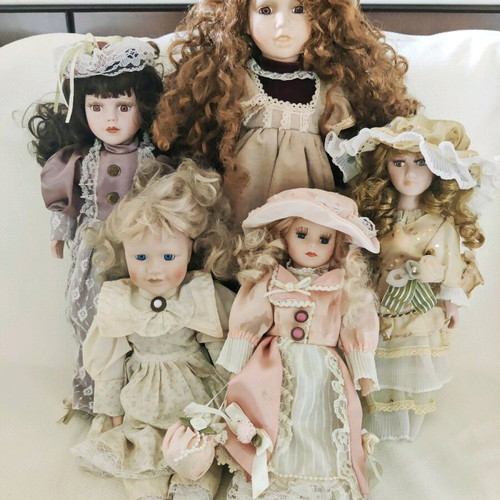 Vintage porcelain dolls used, pack of 5 pieces