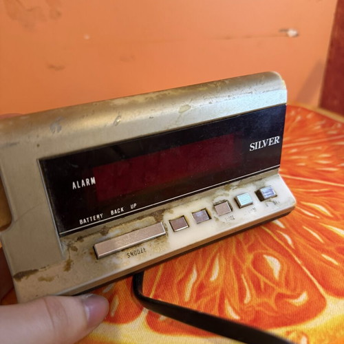 Silver Vintage Alarm Clock used, retro decorative piece