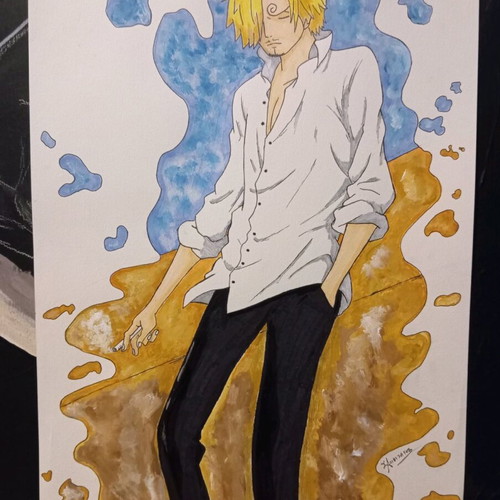 One Piece Sanji drawing with acrylic and ink size A3 new