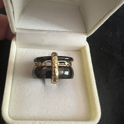 Ring handmade new, full steel, size 55, black and silver