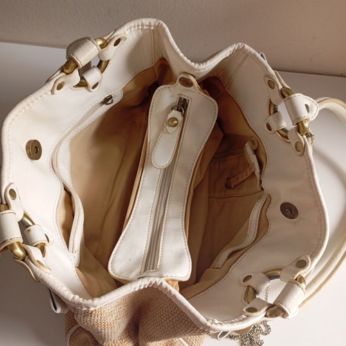 Luana rattan leather shoulder bag used, white beige