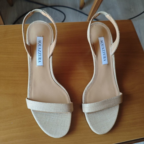Aquazzura So Nude 50 Snake-Effect Leather Slingback Sandals like new, beige