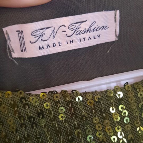 Evening set top and elastic flare pants with sequins, like new, olive green