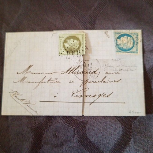 French letter from 1871 used with stamps and bank label