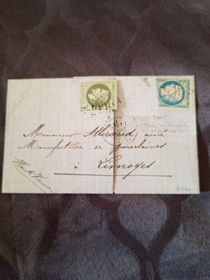 French letter from 1871 used with stamps and bank label