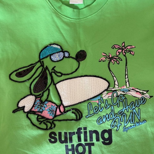 Snoopy green fitted T-shirt with surfer print