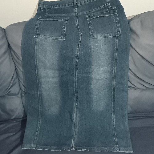 Denim long skirt with cargo pocket, vintage style, blue