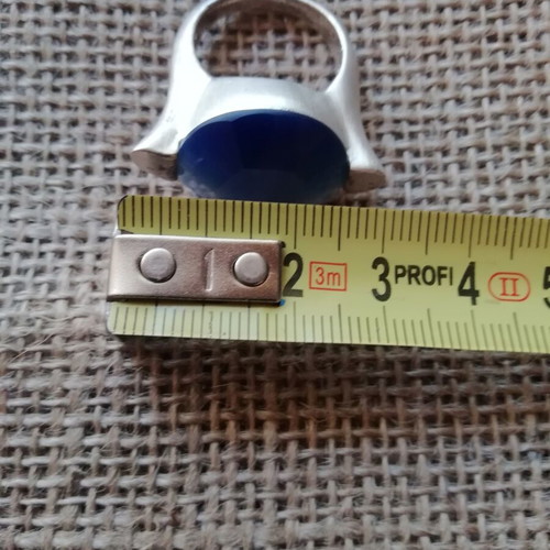 Steel solitaire ring silver color with blue zircon like new