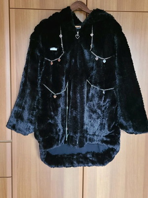 Winter fur coat with hood like new, black