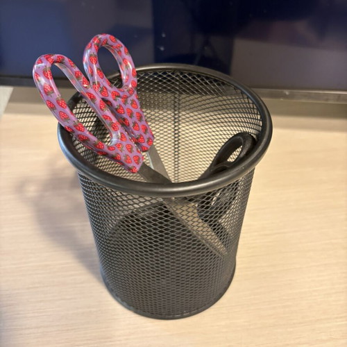 Metal pencil holder with 2 scissors like new