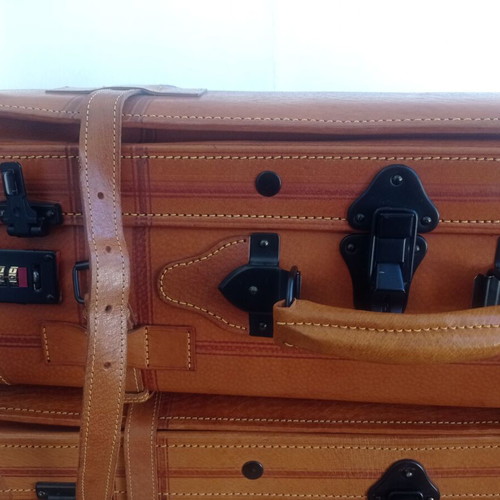 Set of 3 vintage leather suitcases new brown