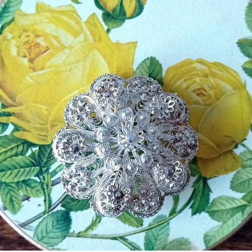 Silver Gianniotiki brooch used, large, old, 925 silver