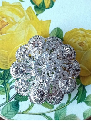 Silver Gianniotiki brooch used, large, old, 925 silver