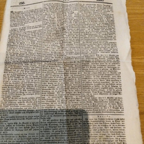 Vienna newspaper 1835 used with article on Otto's Greece