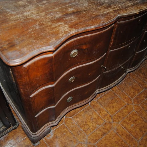 Old buffet with unique design, tiger maple wood