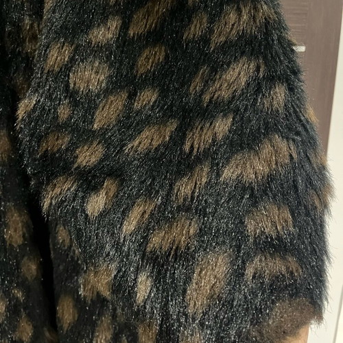 Eco fur coat with hood used, brown, oversized S-M