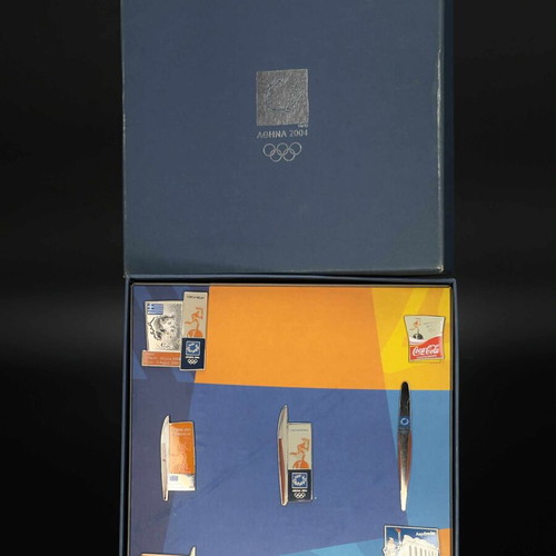 Athens 2004 Olympic Torch Relay Pins Set of 7 in Original Box like new