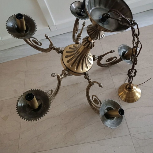 Solid brass 5-light neoclassical chandelier like new
