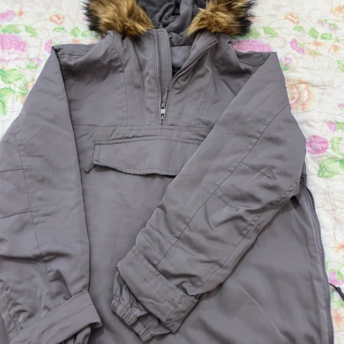 Gray jacket with hood and double fleece lining new XL