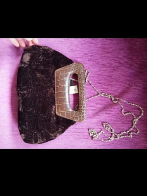 Doca velvet handbag new with extra chain shoulder strap brown