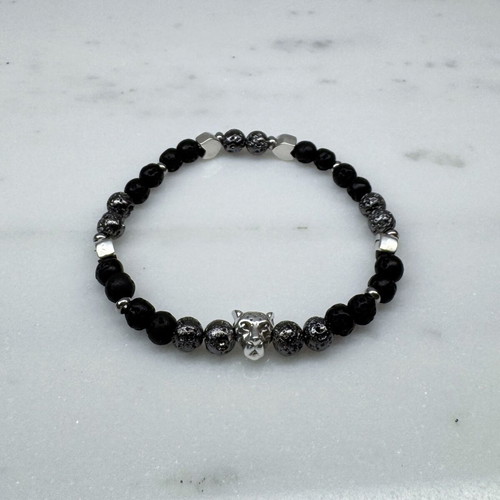 Men's bracelet with lava stones and silver elements new