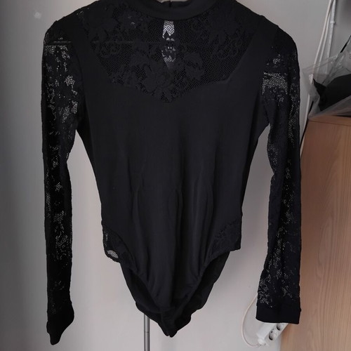 Black long-sleeve bodysuit with lace La Soie