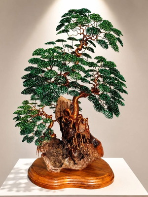 Bonsai tree new, handmade from copper wire and wood
