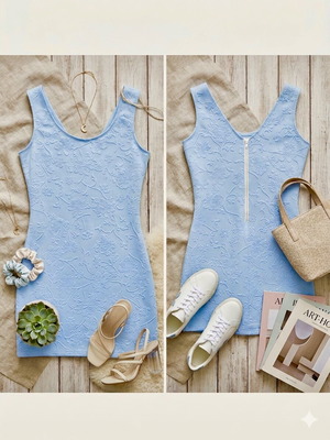 Mini dress turquoise with embossed floral texture new, size L