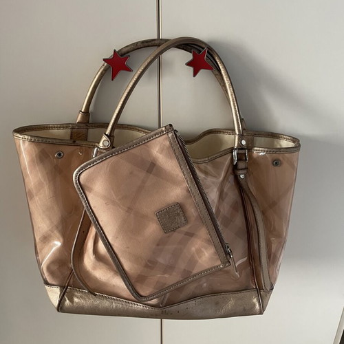 Burberry shoulder tote bag used, transparent pink PVC with pouch