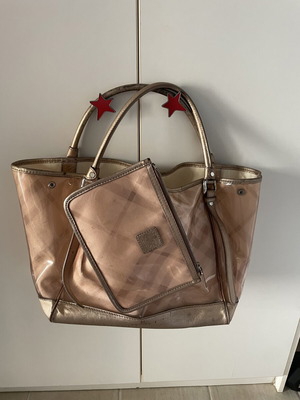 Burberry shoulder tote bag used, transparent pink PVC with pouch