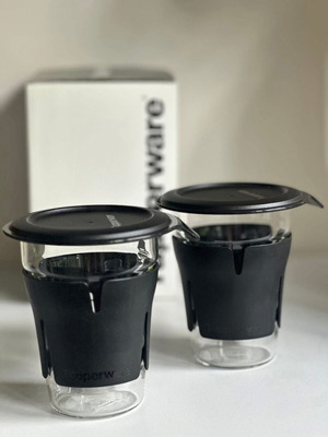 Tupperware set of 2 glass cups in gift box new
