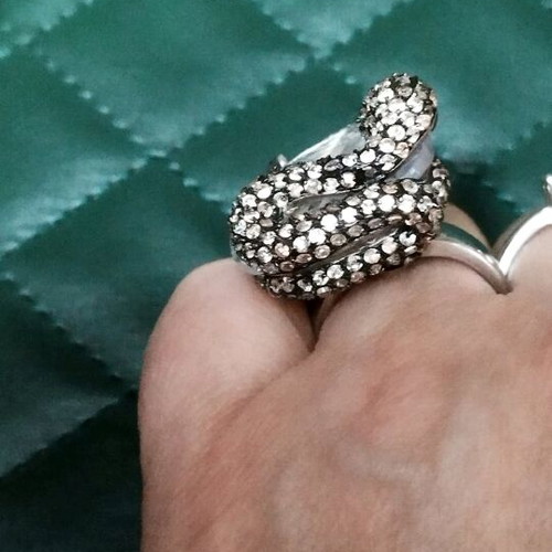 Silver ring with snake like new, large stone and crystal