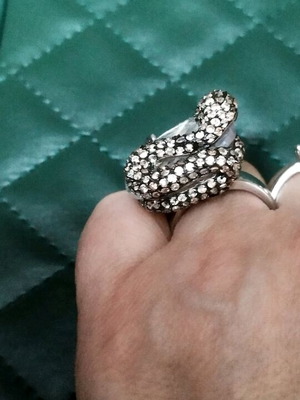 Silver ring with snake like new, large stone and crystal