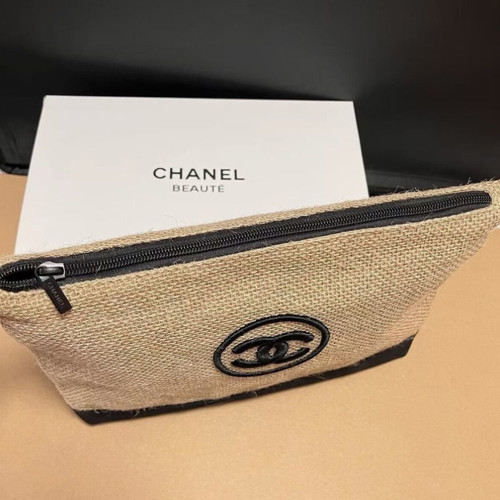 Chanel Beauty Eco Jute VIP Cosmetic Bag, black and beige