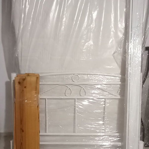 Bed with mattress semi-double, like new, metal and wood