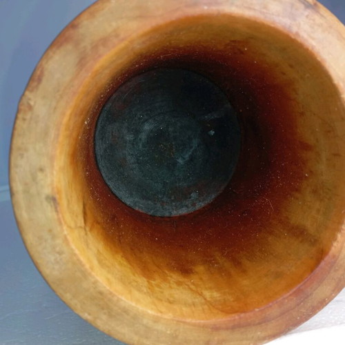 Wooden mortar used without pestle, height 18cm