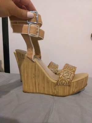 Platform shoes used with rhinestones, size 38, beige