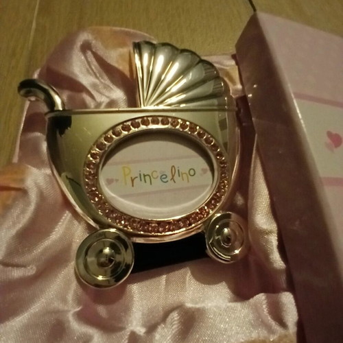 Children's photo frame stroller silver 925 with pink diamonds new