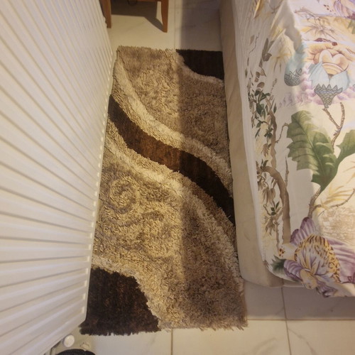 Set of 3 bedroom rugs, brown and beige shades, furry